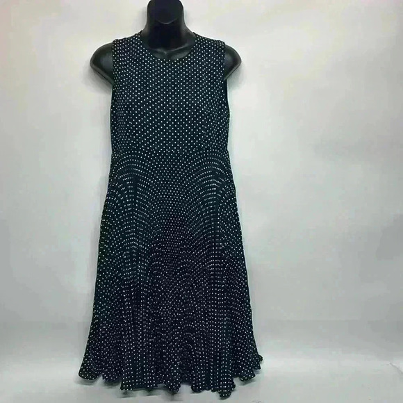 Blue dress with white polkadot sleeveless size 6 vintage - Picture 1 of 8